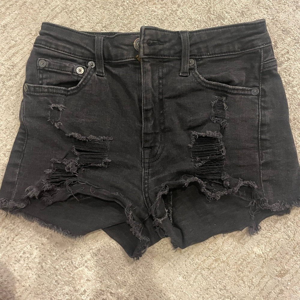 Distressed Black Denim Shorts